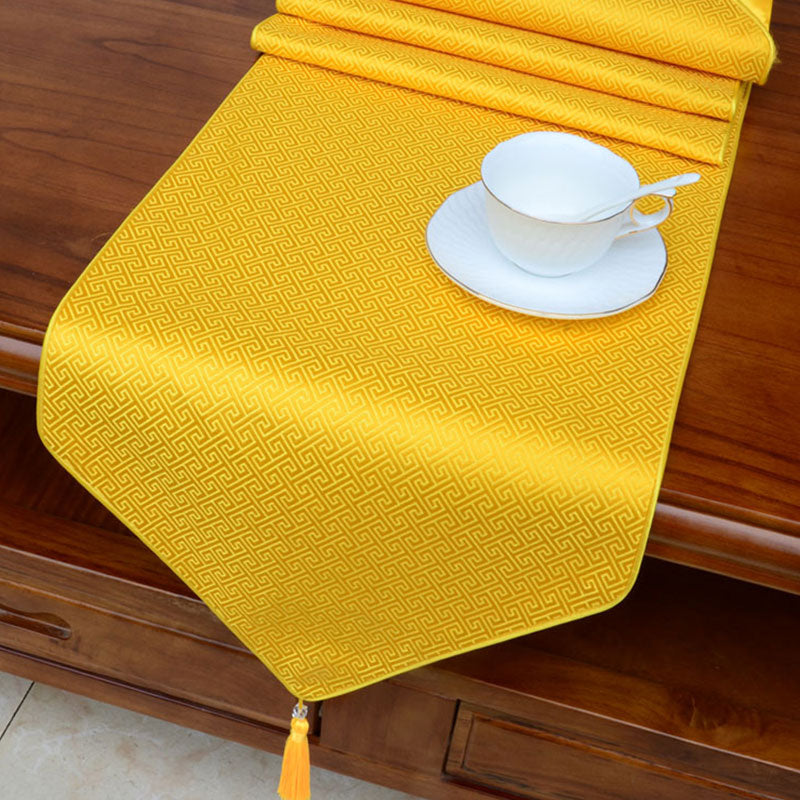 Buddha Stones Prayer Altar Flower Vajra Dragon Pattern Tibetan Auspicious Symbols Tassels Jacquard Table Runner Prayer Altar BS Yellow 200*33cm