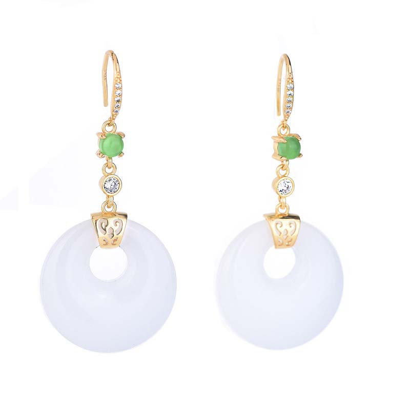 Buddha Stones FengShui White Jade Blessing Drop Earrings Earrings BS 9