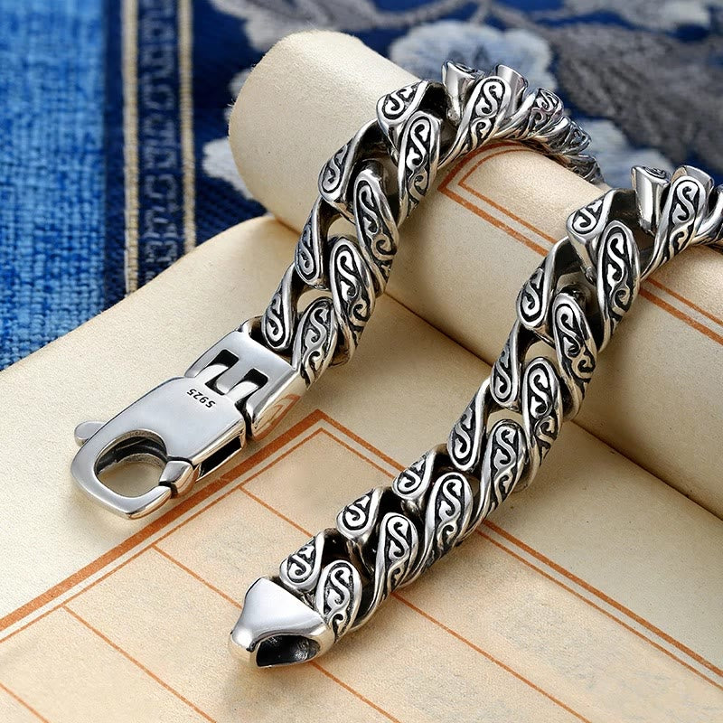 Buddha Stones Vintage Tang Dynasty Flower Design Carved Luck Bracelet Bracelet BS 2