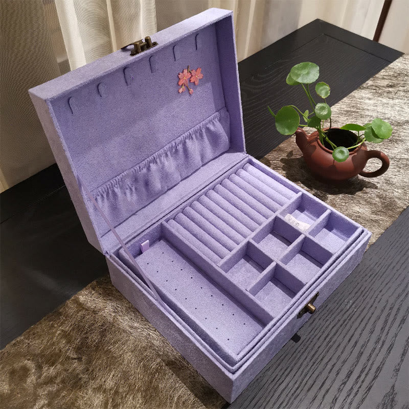 Buddha Stones Purple Phoenix Jewelry Box Organizer Two-Layer Jewelry Storage Box Flannel Box Jewelry Box BS 6
