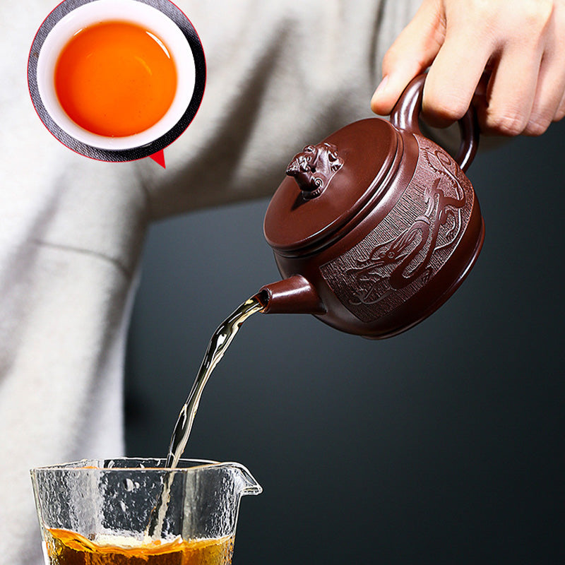 Buddha Stones Yixing Handmade Brown Dragon Purple Clay Kung Fu Teapot 240ml Teapot BS 7