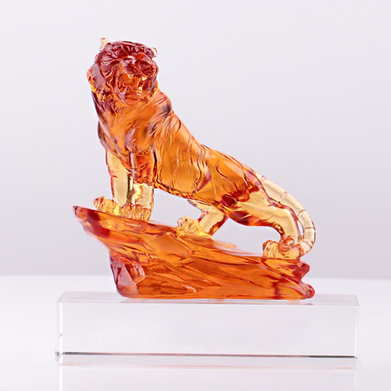 Buddha Stones Handmade Liuli Crystal Tiger Art Piece Protection Home Decoration Decorations BS 19