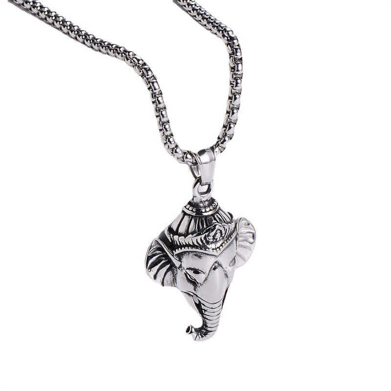 Buddha Stones Ganesh Ganpati Elephant Titanium Steel Protection Pendant Necklace Necklaces & Pendants BS 4