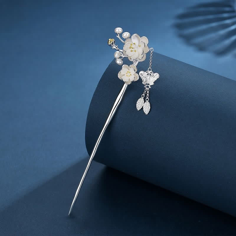 Buddha Stones Plum Blossom Butterfly Love Freedom Tassel Hairpin Hairpin BS 1