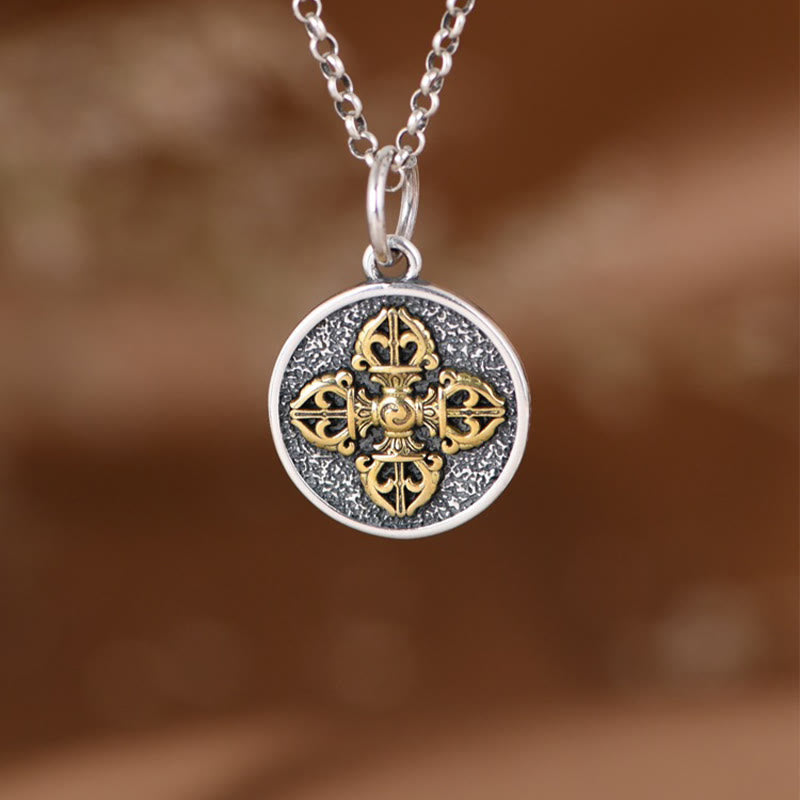 Buddha Stones 925 Sterling Silver Double Dorje Vajra Blessing Necklace Pendant Necklaces & Pendants BS 3