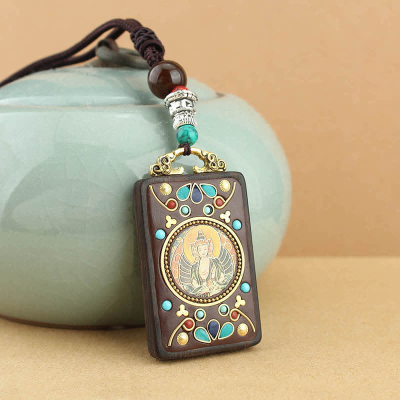 Buddha Stones Tibet God of Wealth Thangka Ebony Peace Necklace Pendant Necklaces & Pendants BS 9
