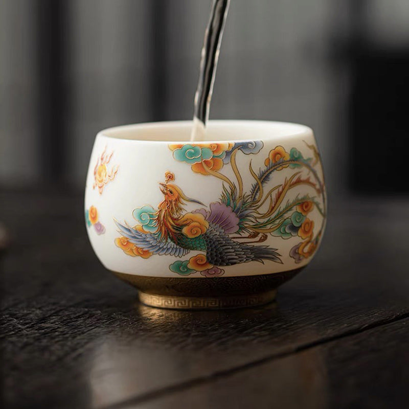 Buddha Stones Dragon Phoenix Auspicious Clouds Ceramic Teacup Kung Fu Tea Cup Cup BS 8