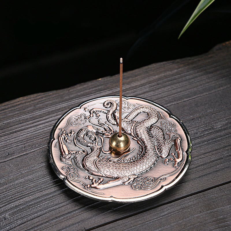 Buddha Stones Round Auspicious Dragon Protection Copper Alloy Stick Incense Burner Decoration Incense Burner BS Brown Dragon 9.2*1.2cm