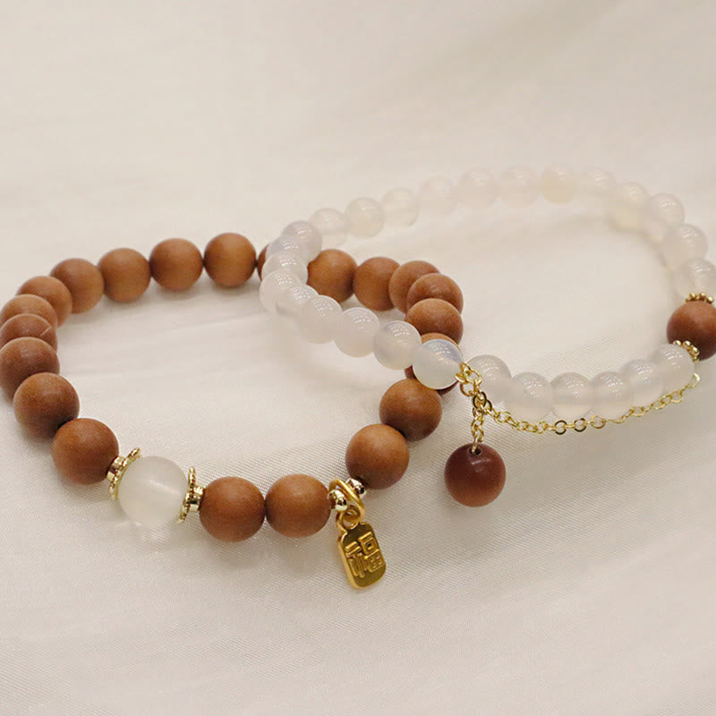 Buddha Stones Sandalwood Cat's Eye Fu Character Charm Protection Bracelet Bracelet BS 15