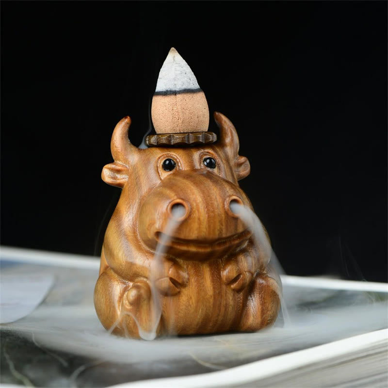 Buddha Stones Green Sandalwood Cute Calf Pattern Meditation Backflow Incense Burner Decoration Incense Burner BS 2