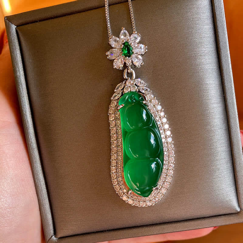 Buddha Stones Fortune Bean Cyan Jade Luck Necklace Pendant Necklaces & Pendants BS 6