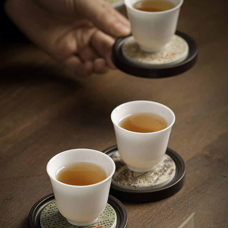 Buddha Stones Plum Blossom Peach Heart Sutra Loquat Magnolia Persimmon Ceramic Cup Mat Pad Coaster Kung Fu Tea Mat Cup Mat BS 20