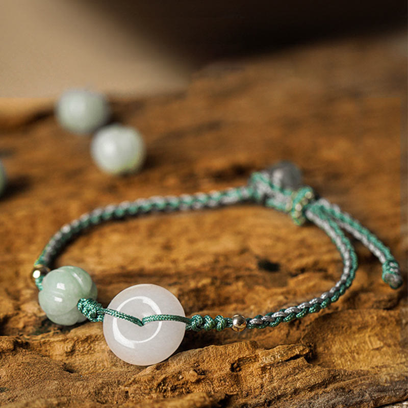 Buddha Stones White Jade Peace Buckle Pumpkin Bead Luck Blessing Braided Bracelet Bracelet BS 13-16cm