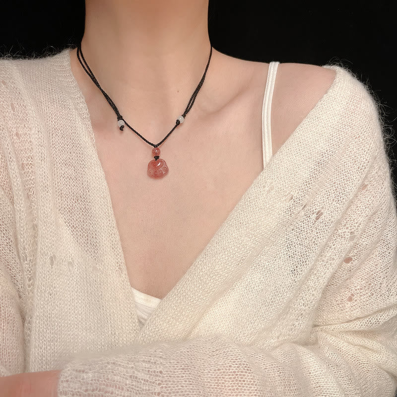 Buddha Stones Strawberry Quartz Lovely Cat Paw Claw Healing Necklace Pendant Necklaces & Pendants BS 11