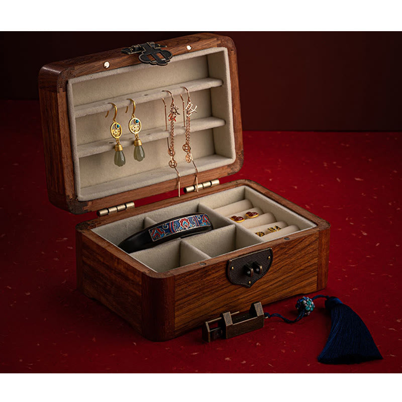 Buddha Stones Retro Handmade Floral Pattern Rosewood Jewelry Storage Box Lockable Wooden Gift Organizer Box Jewelry Storage Box BS 19