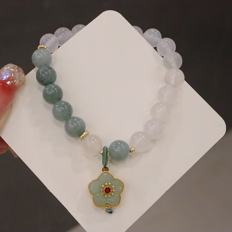 Buddha Stones White Agate Jade Lotus Flower Peace Buckle Protection Bracelet Bracelet BS 7