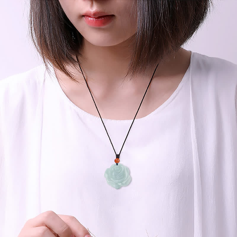 Buddha Stones Lotus Pattern Jade Abundance Prosperity Necklace String Pendant Necklaces & Pendants BS 2