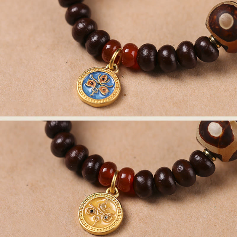 Buddha Stones Natural Tibet Purple Bodhi Seed Dzi Bead God of Wealth Wisdom Bracelet Bracelet BS 10
