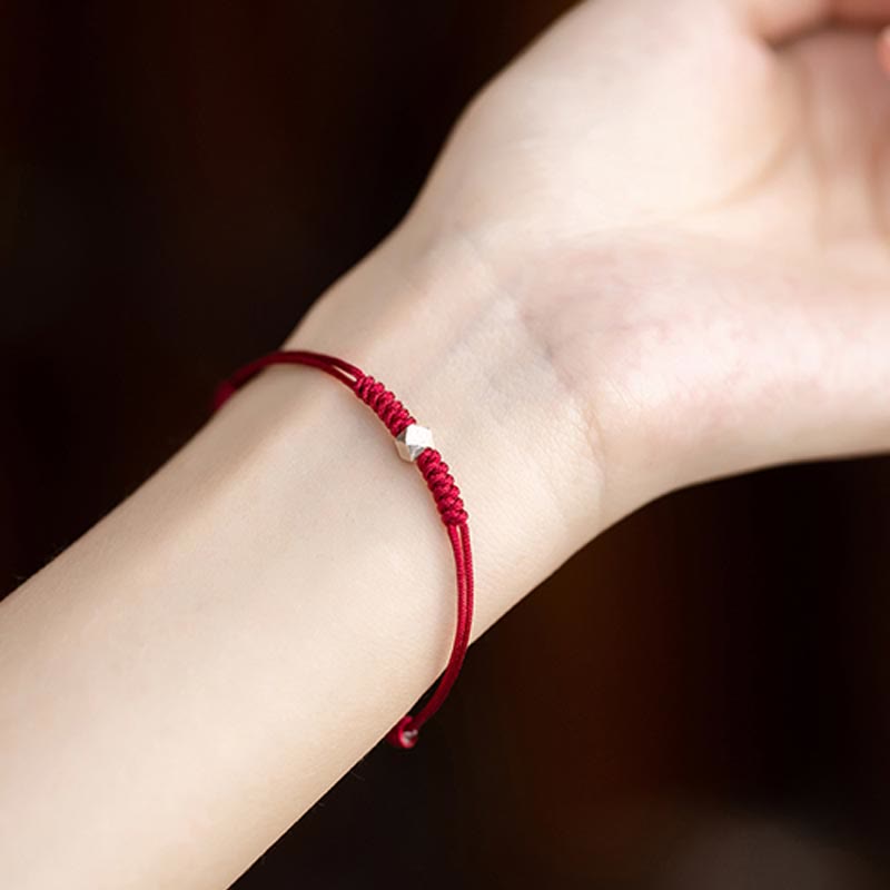 Buddha Stones 925 Sterling Silver Luck Bead Protection Red String Braided Bracelet Bracelet BS 9