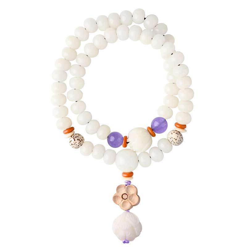 Bracelet de bénédiction lotus Bodhi en jade blanc tibétain Foviel