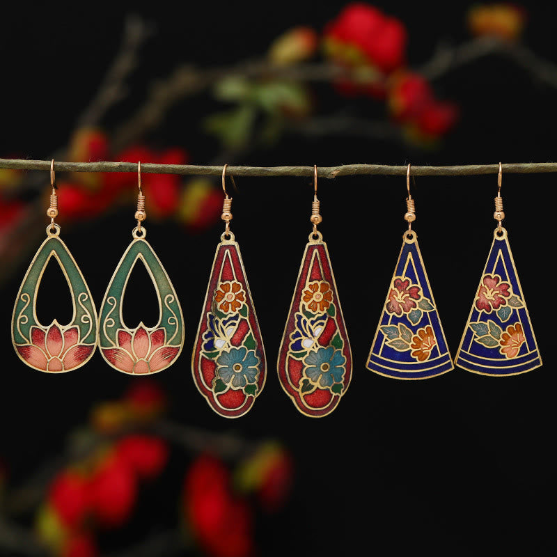 Buddha Stones Lotus Butterfly Flower Alloy Copper Enlightenment Drop Earrings Earrings BS 1