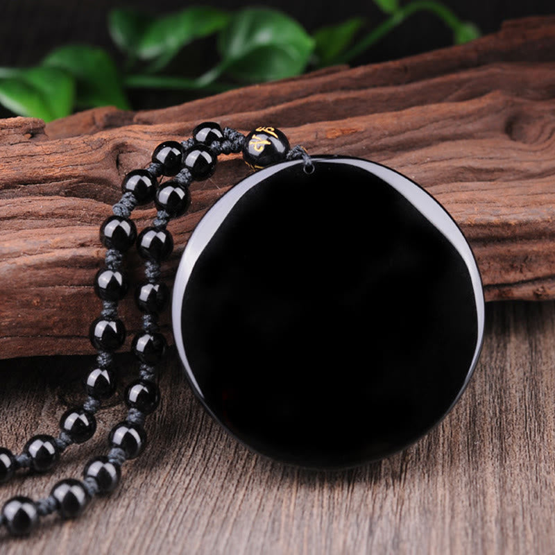 Collier pendentif Foviel Bagua Dragon Phénix en obsidienne