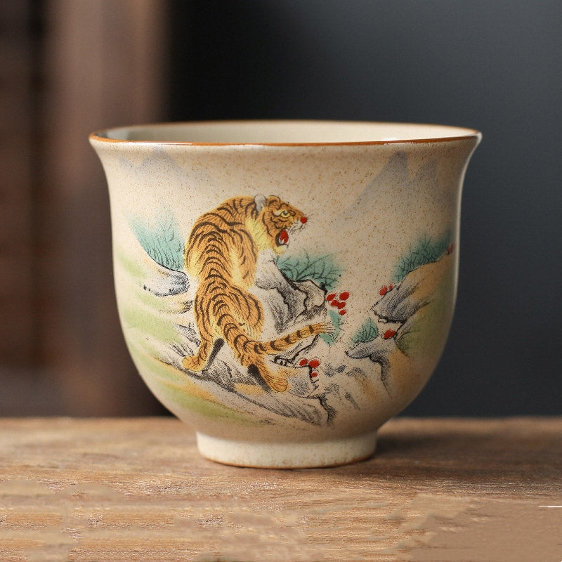 Buddha Stones 12 Chinese Zodiac Ceramic Teacup Kung Fu Tea Cup 130ml Cup BS Tiger 7.2cm*6cm*130ml