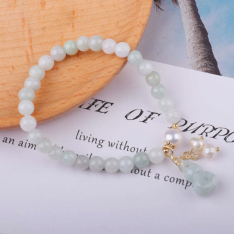 Buddha Stones Natural Jade Pearl Gourd Prosperity Luck Bracelet Bracelet BS 4