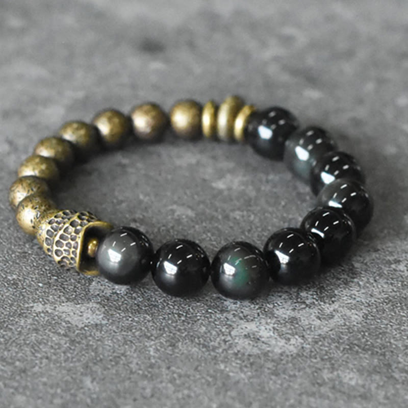 Buddha Stones Rainbow Obsidian Copper Bead Positive Transformation Bracelet Bracelet BS 9