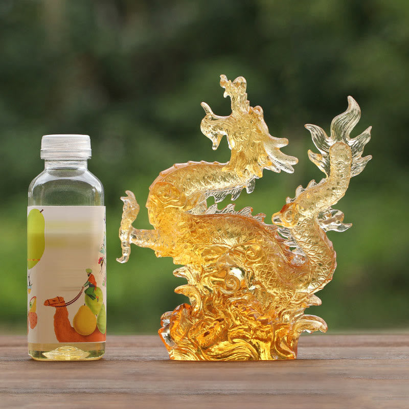 Buddha Stones Handmade Chinese Zodiac Yellow Dragon Liuli Crystal Art Piece Luck Protection Home Office Decoration Decorations BS 7