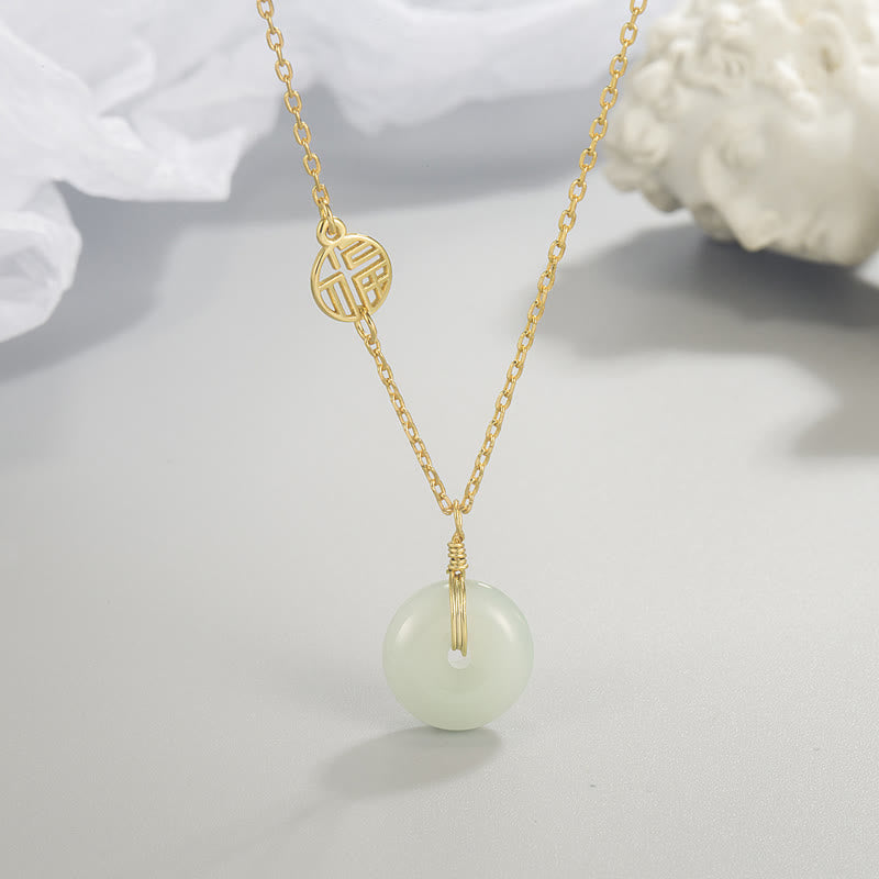 Buddha Stones Jade Fu Character Copper Coin Peace Buckle Abundance Necklace Pendant Necklaces & Pendants BS Jade&Fu Character