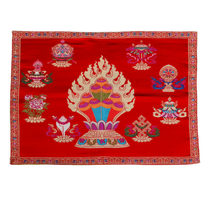 Buddha Stones Prayer Altar Mat Healing Meditation 8 Auspicious Symbols Mat Prayer Altar BS Red