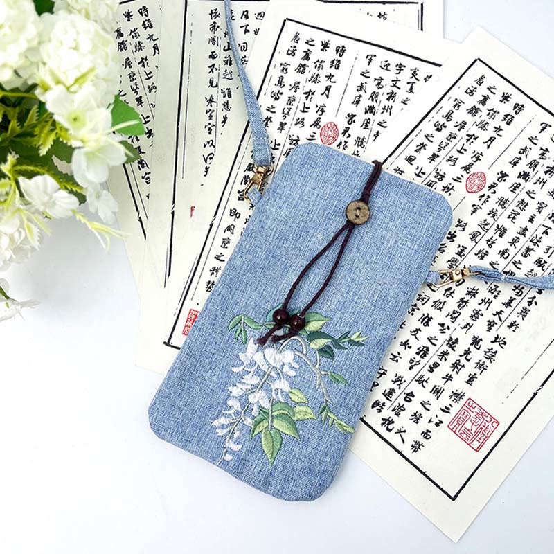 Buddha Stones Small Embroidered Flowers Crossbody Bag Shoulder Bag Cellphone Bag 11*20cm Crossbody Bag BS 33