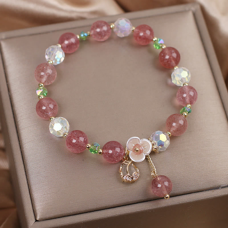 Buddha Stones Strawberry Quartz Rutilated Quartz Fluorite Flower Healing Bracelet Bracelet BS 4