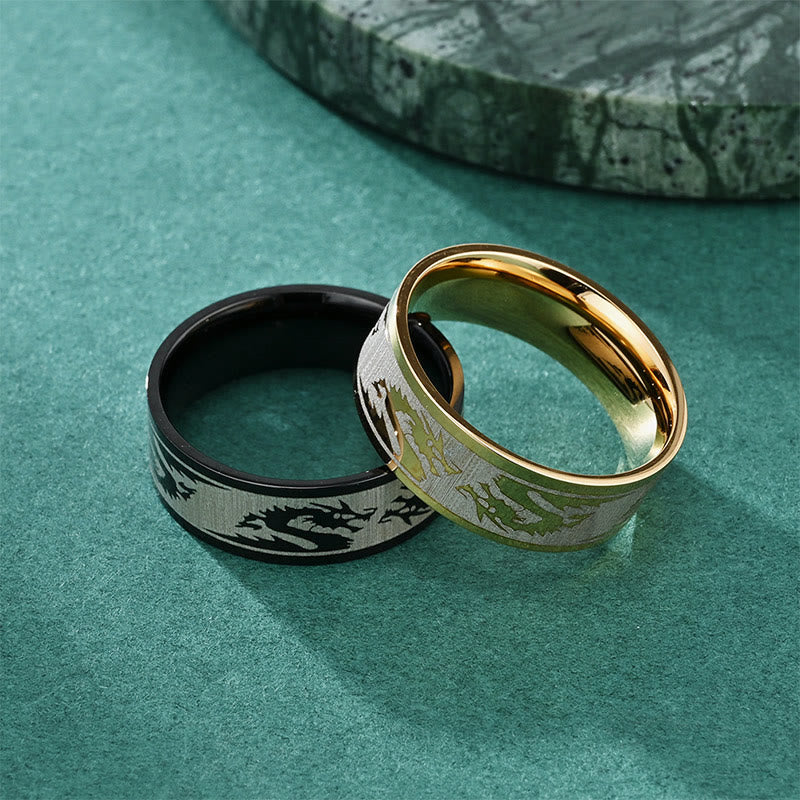 Buddha Stones Dragon Carved Protection Strength Titanium Steel Ring Ring BS 1