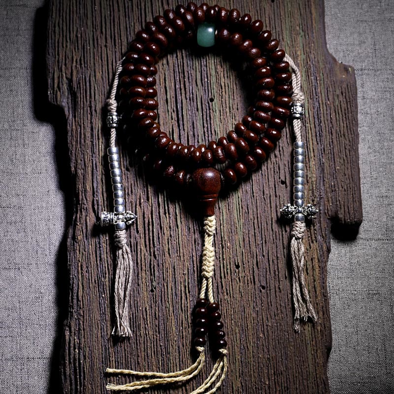 Buddha Stones Natural Tibet 108 Mala Beads Purple Bodhi Seed Three-eyed Dzi Bead Copper Dorje Harmony Bracelet Mala Bracelet BS Purple Bodhi Seed Copper Dorje 11mm