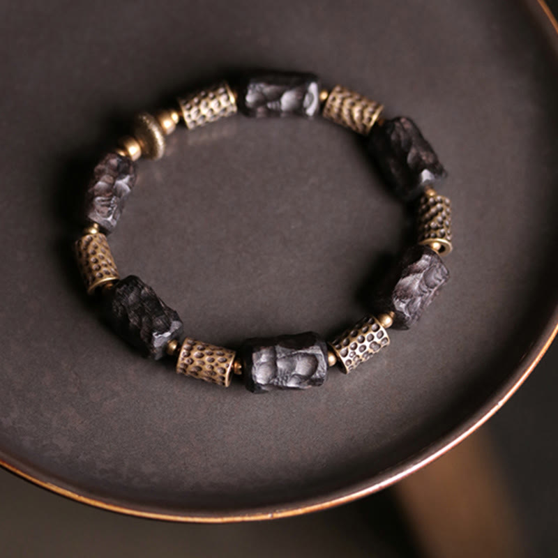Buddha Stones Tibetan Ebony Wood Copper Calm Peace Bracelet Bracelet BS 10