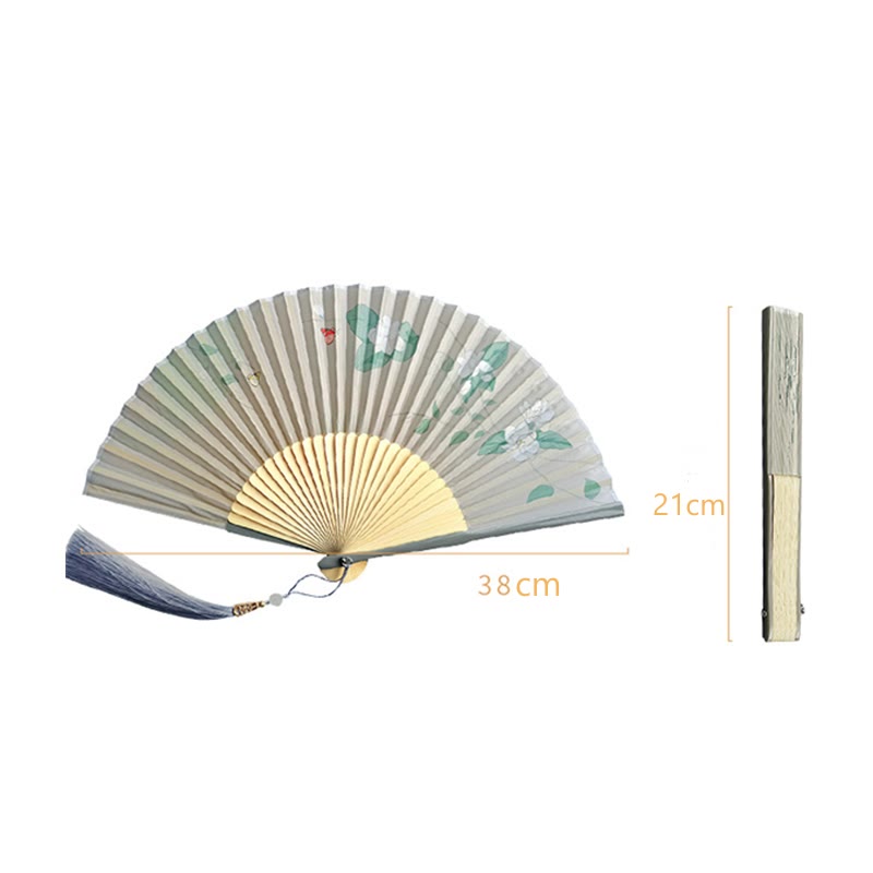 Buddha Stones Jasmine Flowers Handheld Bamboo Folding Fan Folding Fan BS 11
