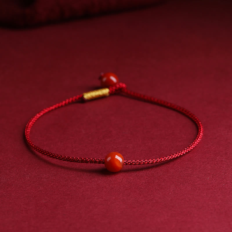 Buddha Stones Natural Cinnabar Red Agate Blessing Red String Bracelet Bracelet BS Red Agate(Confidence♥Calm) 18cm