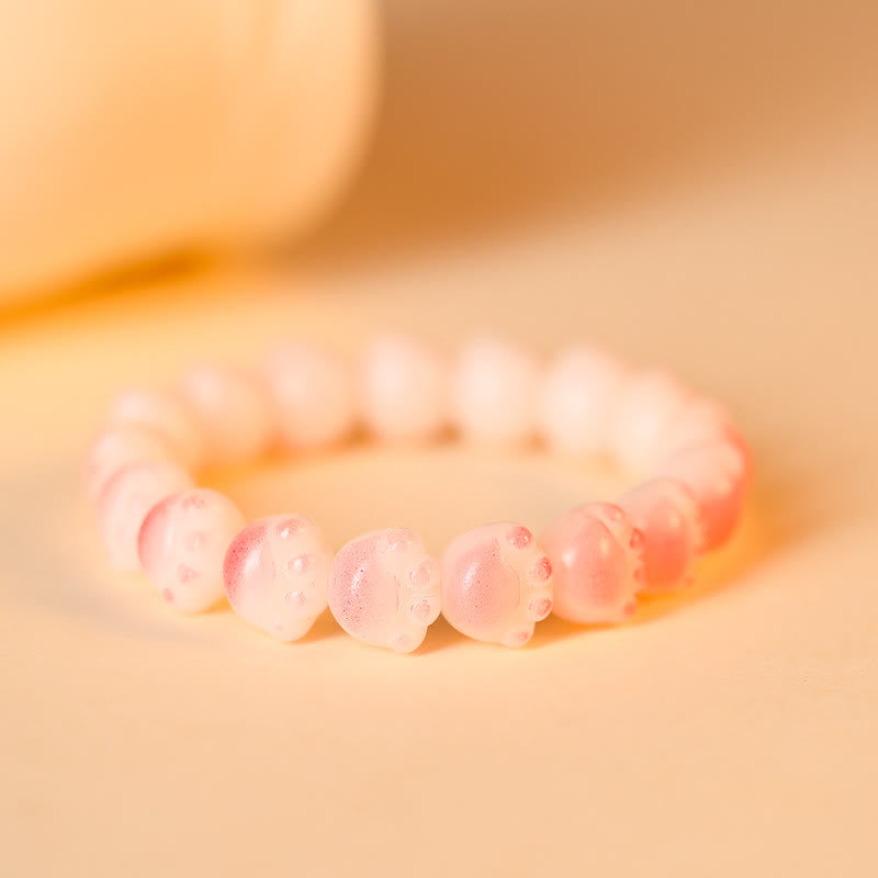 Buddha Stones Natural Bodhi Seed Lovely Paw Lucky Cat Paw Peace Bracelet Bracelet BS Light Pink