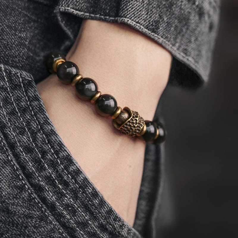 Buddha Stones Rainbow Obsidian Copper Love Healing Bracelet Bracelet BS 5