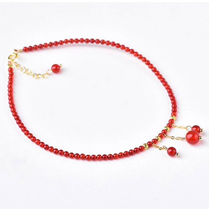 Buddha Stones Red Agate Confidence Calm Anklet Anklet BS 4