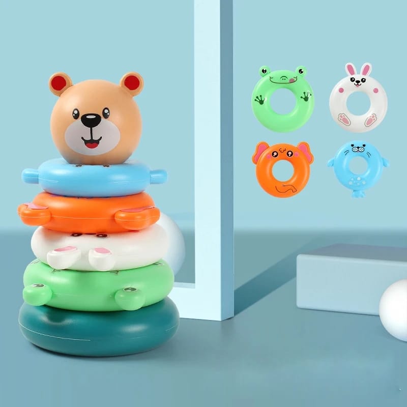 Fidtoy 2in1 Stacking Cups and Ring Tower Play Set, Plastic Stacking Cups Nesting Toy and Ring Tower, Fine Motor Color Learning Toy Ages 6+