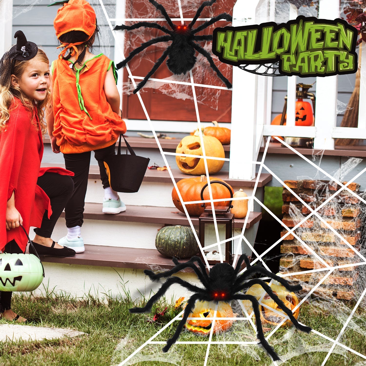 Fidtoy Juego de 2 arañas gigantes decorativas de Halloween