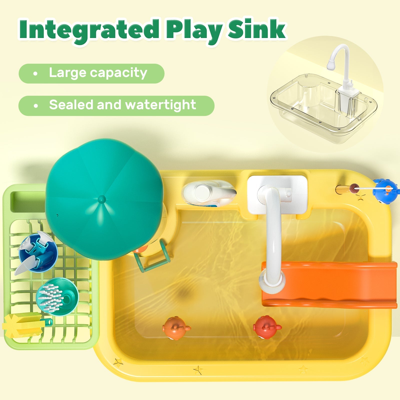 Juego de cocina de juguete con fregadero de agua corriente Fidtoy para niños