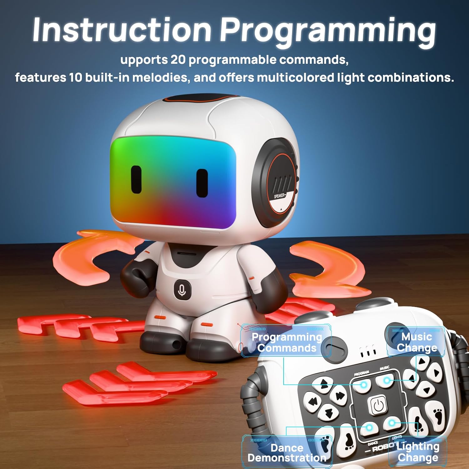 Fidtoy Programming Recording Rechargeable Remote Control Robot for Kids Programmable Dancing Robot with LED Eyes Music Voice Playback