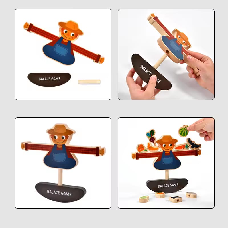 Fidtoy Wooden Farm Scarecrow Block Threading Balance Game for Kids | Montessori Fine Motor Stacking Toy, Farm Balance Blocks, Lacing & Spatial Reasoning Toy Age 3+
