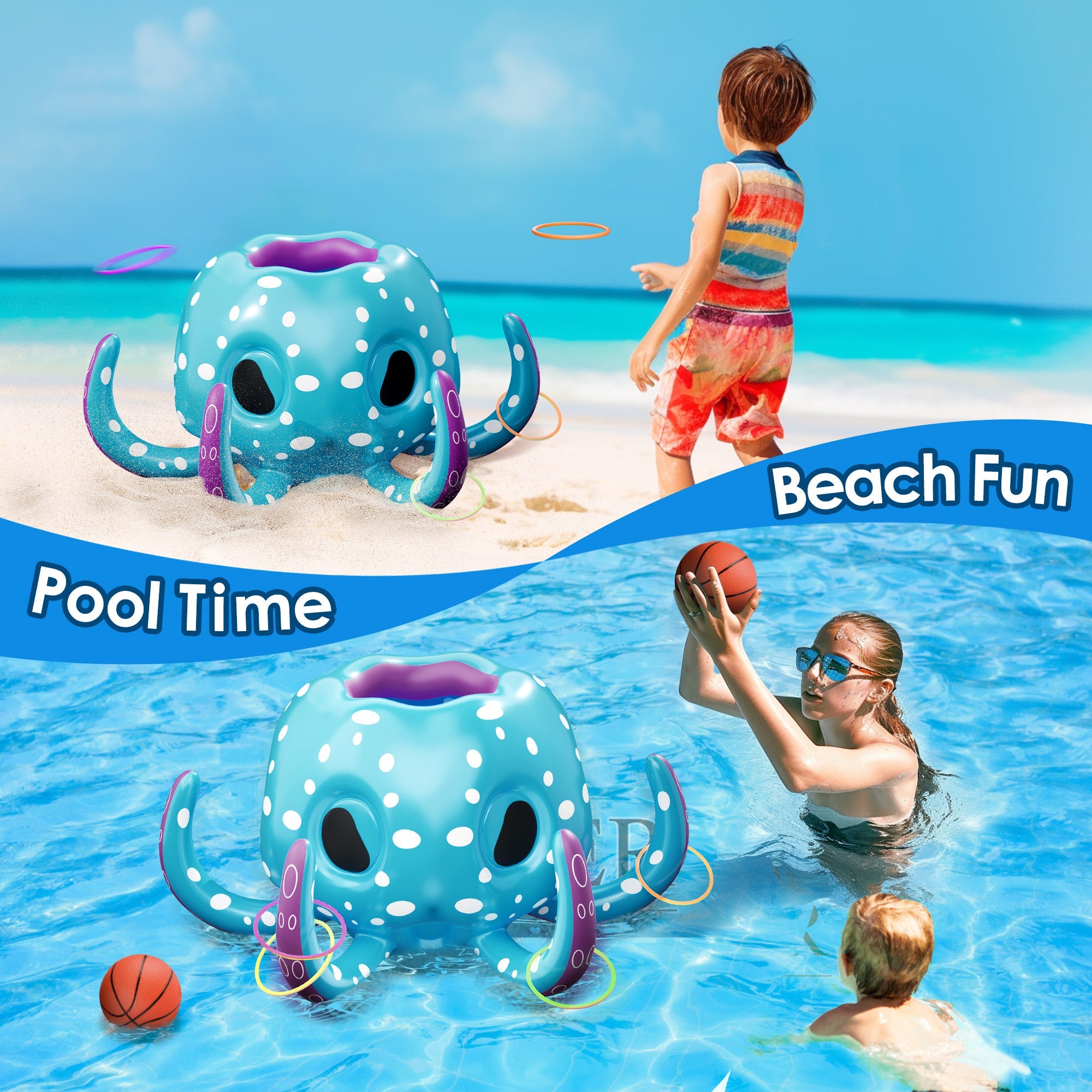 Fidtoy Inflatable Octopus Pool Game 2-in-1 Summer Toy