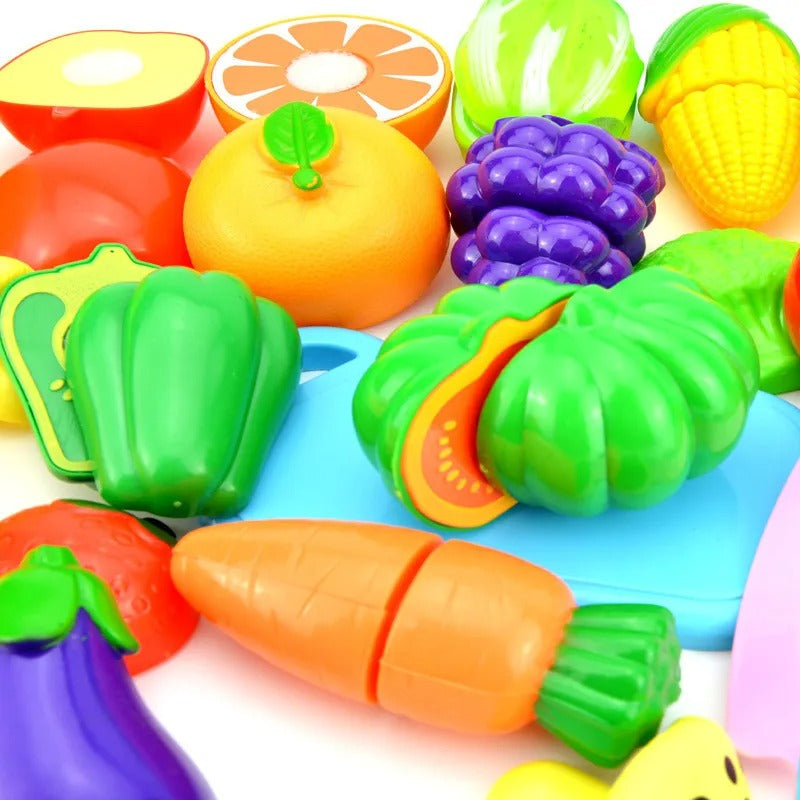 Fidtoy Plastic Mix Vegetables and Fruits Cutting Set 15 Pieces Pretend Kitchen Food Toy for Kids Ages 2-6