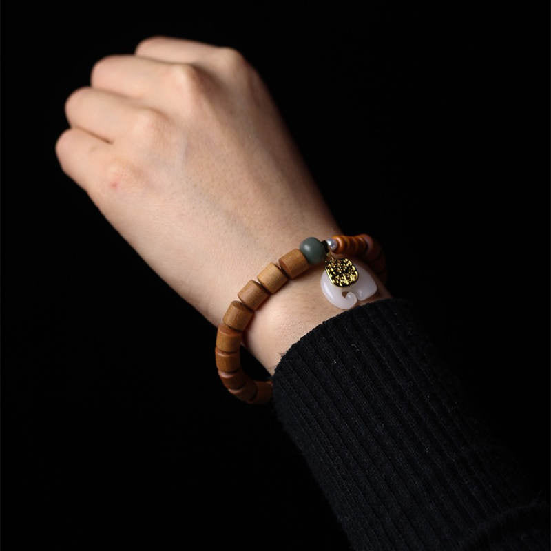 Buddha Stones Sandalwood Jade Elephant Protection Bracelet Bracelet BS 3